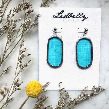 Aqua Translucent Stained Glass Oval Earrings | Stained Glass Earrings | Translucent Earrings | Oval Earrings | Statement Earrings 