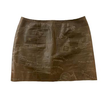 Chanel Olive Leather Etched Skirt