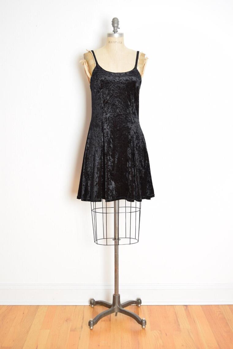 90's Black Velvet Dress, RAMPAGE Babydoll Dress, Velvet Mini Dress, Fall Autumn Crushed Velvet offers Velour 90s Grunge Dress