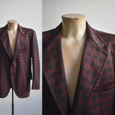 Vintage 1960s Smoking Jacket / Vintage 60s Menswear Blazer / Vintage Smoking Blazer / Red and Black Mens Cocktail Jacket / Vintage Mens L 