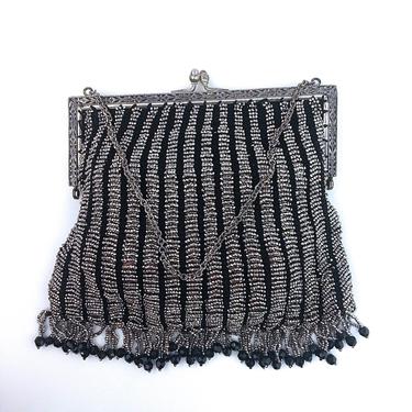 silver Great Gatsby vintage evening bag with pearls