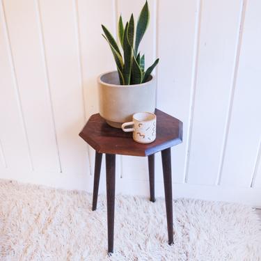 Vintage Solid Wood Midcentury Modern Style Hexagon Accent Table 