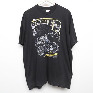 vintage 1990s &amp;quot;FEEL the POWER&amp;quot; biker black HARLEY davidson short sleeve 90s t-shirt -- size XXLarge 