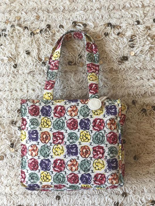 Vintage 90s CHANEL CC Logo Monogram Framed Floral Flower Print Yellow Navy  Fabric Shoulder Clutch Purse Bag Handbag 