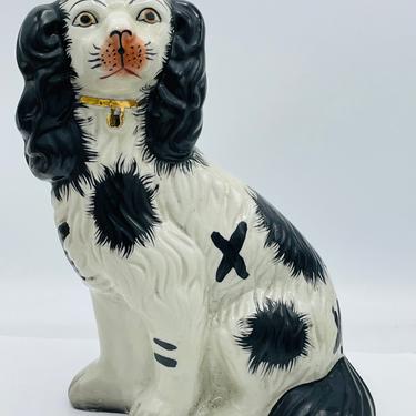 Black & white Antique Staffordshire King Charles Spaniel Dog Figurine - Mantel Dog 10&quot; 
