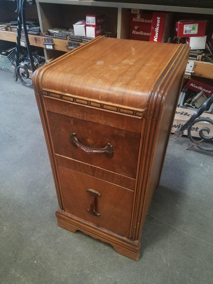 Vintage Wood Waterfall Side Table with Bakelite Drawer Pulls