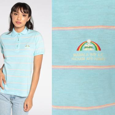 Hawaii Shirt 80s Polo Shirt Blue Rainbow Hawaiian Shirt Mamala Bay Golf Course Half Button Up Shirt Collared 1980s Nerd Retro Vintage Medium 