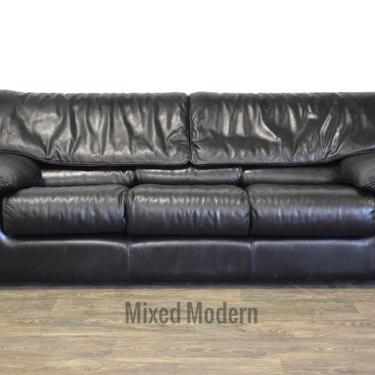 Roche Bobois Black Leather Sofa 