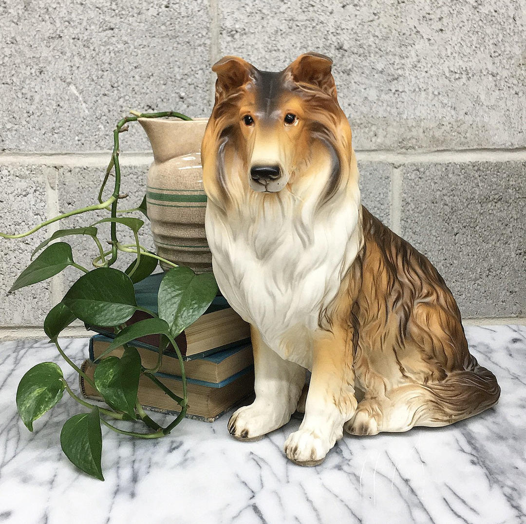 Oversized 1960s Ceramic Collie Lassie Dog Figure