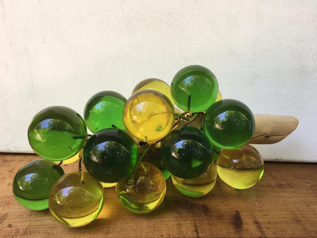 Mid Century Lucite Grapes, Green And Yellow Grape Cluster, Vintage