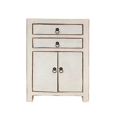 Distressed Off White Lacquer Two Drawers End Table Nightstand cs6188E 