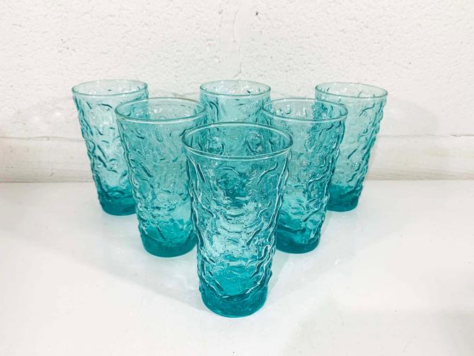 Anchor Hocking Lido Milano Aqua Blue Turquoise Pitcher Set 5 Glasses  Tumblers