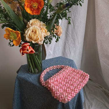60s pink beaded floral handbag/ made in Italy 
