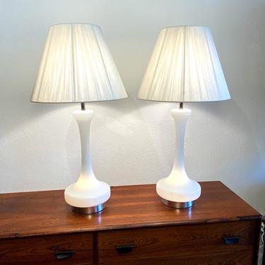 Frosted White Glass Lamp With Lighted Base By Laurel Lamp Co (A Pair)
