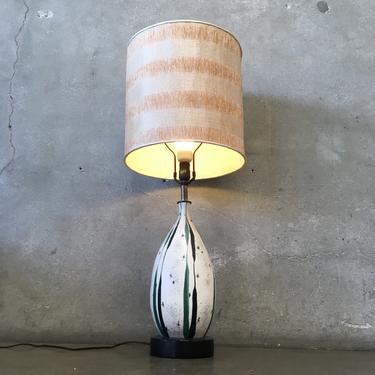 Mid Century Modern Ceramic Lamp with Linen Shade