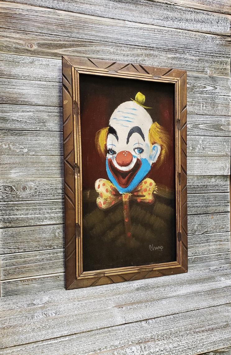 Vintage Clown Black Velvet Painting, Carnival Clown Painting, Vintage