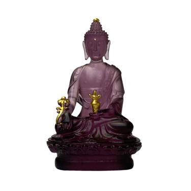 Crystal Glass Liuli Pate-de-Verre Purple Sitting Meditation Buddha Statue ws1316E 