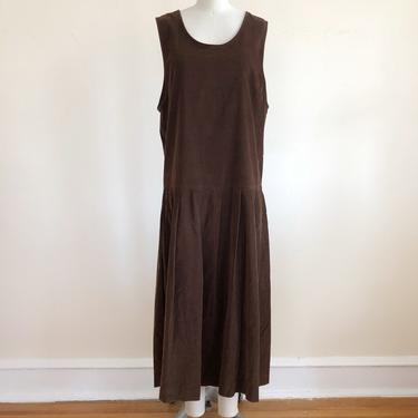 Sleeveless Brown Corduroy Pinafore Dress with Back Buttons - 1980s 