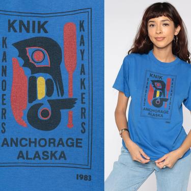 Anchorage Alaska T Shirt 80s Knik Canoers and Kayakers TShirt Tourist Tee Blue 1980s Vintage Graphic Print Single Stitch Tee Small xs s 