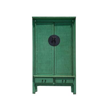 Oriental Distressed Pastel Green Moon Face Tall Wedding Armoire Cabinet cs6114E 