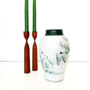 Vintage Studio Pottery w/ Handpainted Botanicals Vase 