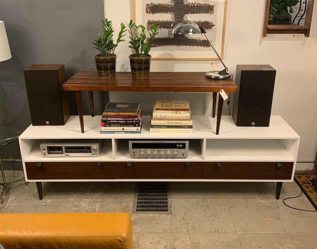 Envelo Media Unit w Walnut drawers and Matte White Lacquer Modern