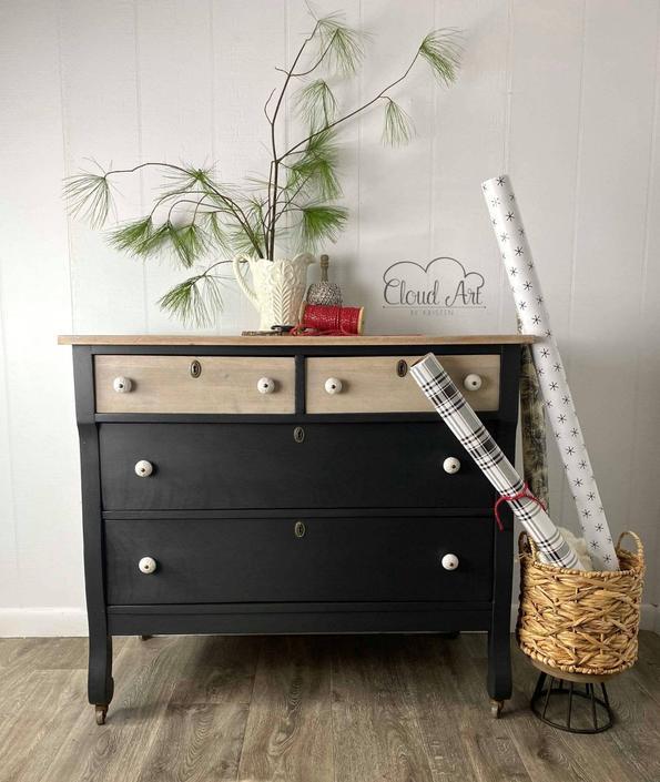 Antique Tiger Oak Black Natural Wood Dresser Tv Stand Modern