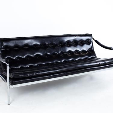 Milo Baughman Style Mid Century Tufted Chrome Sofa - mcm 