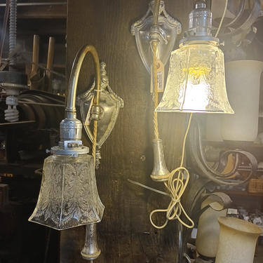 A pair of Beautiful Victorian counter weighted pull down sconce w/etched glass shade