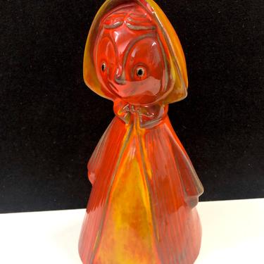 Striking Vintage Orange Ceramic Girl Bell Figure 8&quot;H Bennett Welsh Retro Mid Century 