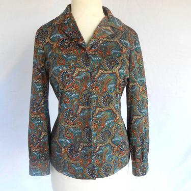 Vintage Paisley Colorful Blouse Polyester Oxford Button Up by Ralph Originals 