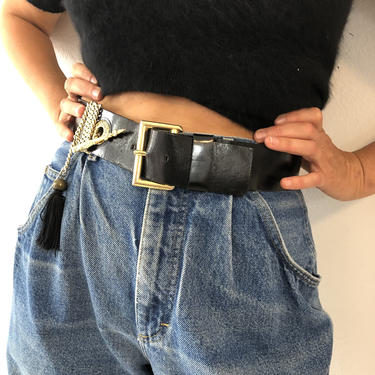 Vintage Laurel Black Leather Belt Made In Italy 