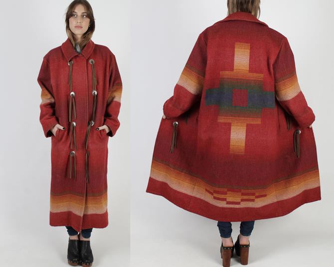 Womens Long Black Southwest Aztec Duster Jacket