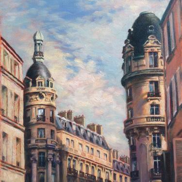 Paris France, Large Art Print from Original Oil Painting by Pat Kelley. Travel Art. Rooftops in Passy, Cityscape, Parisian Architecture 