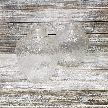 2 Vintage Clear Glass Lamp Shades, Replacement Round Glass Globes, Mid Century Modern Pole Lamp Textured Shades, Retro Vintage Lighting 