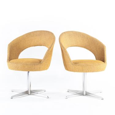 Set of 2 Italian Modern Swiveling Accent Chairs in Original Gold Knit Fabric 