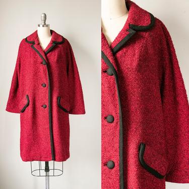 1960s Coat Raspberry Wool Boucle S 