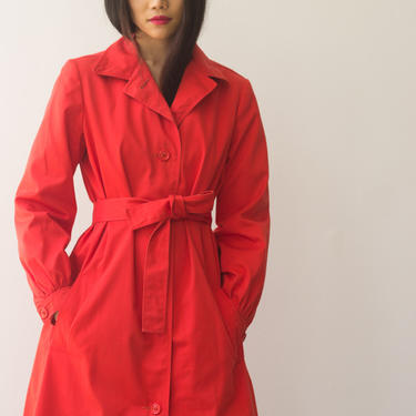 1970s Halston Red Cotton Trench Coat 