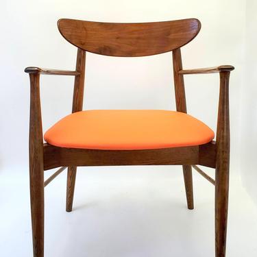 Mid Century Modern Lane Walnut Office Desk Chair Orange Vinyl Cushioned Seat Bentwood Back Rest Dining Chair Teak Color Side Chair Entryway 
