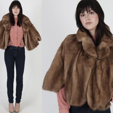 Autumn Haze Mink Stole / Giant Mink Fur Back Under Collar / 1960s Womens Bridesmaids Fur / Vintage Lined Deco Wedding Pockets Wrap 