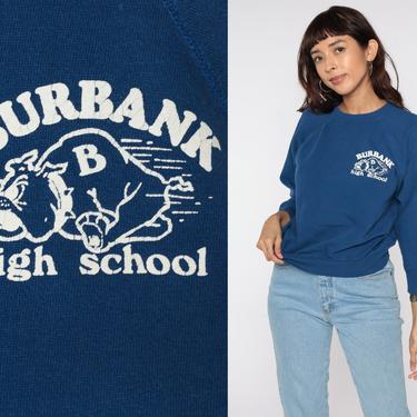 Burbank High School Sweatshirt 80s Los Angeles Shirt Graphic Sweater Bulldogs Shirt Raglan Sleeve Crewneck Vintage Blue Medium 