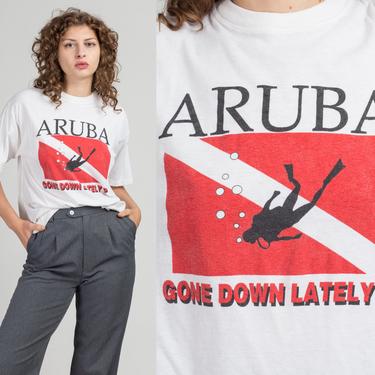 80s Aruba &amp;quot;Gone Down Lately?&amp;quot; Scuba Diver T Shirt - Extra Large | Vintage Caribbean Graphic Tourist Tee 