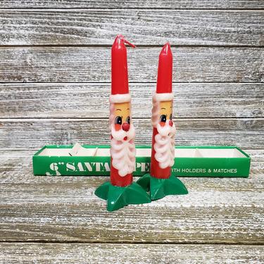 Vintage Christmas Capri Candles & Candlestick Holders, Santa Claus Taper Candles Table Centerpiece, Holiday Decor, Vintage Christmas 