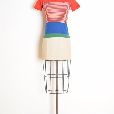 vintage 80s top striped henley t shirt tee shrunken preppy primary color XS XXS clothing 