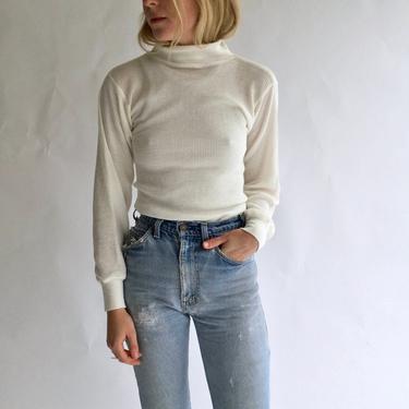 The Copenhagen Thermal | Vintage White Waffle knit Mock Turtleneck Shirt | Waffleknit Cotton blend military henley Mockneck | XS S M 