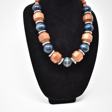 90s Wood Bead Necklace | Collectible | Vintage Boho Jewelry 