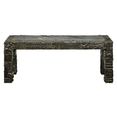 Paul Evans Rare Low Console Table in Sculpted Bronze Resin 1970 (Signed)