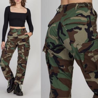 80s High Waist Camo Cargo Pants - 22&amp;quot;-27&amp;quot; | Vintage Unisex Military Camouflage Army Field Trousers 