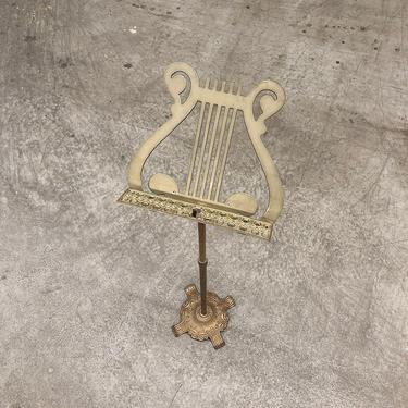 Vintage Music Stand 1950s Retro Brass Metal Frame Sheet Music Book Stand + Adjustable + Ornate Clawed Foot Base + Studio Music + Home Decor 