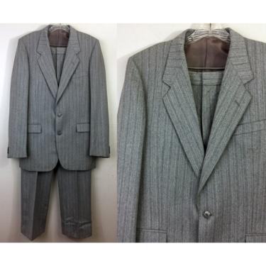 Vintage 60s Mens 2 Piece Suit Gray Wool Pinstripe Jacket and Pants W33 